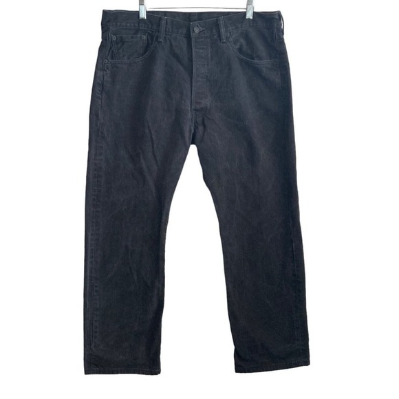 Levis 501 Jeans Mens 38x30 Button Fly Straight Fit Black Stretch - Picture 1 of 12